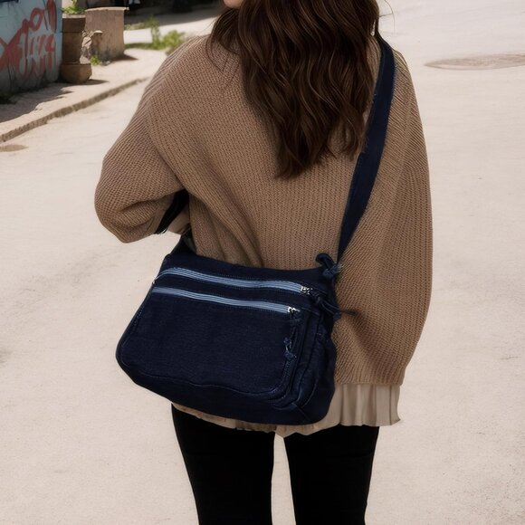 Denim Purse for Women Cotton Large Capacity Casual Crossbody Shoulder Bag - Picture 6 of 6